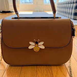 Elegant Camel Top-Handle Satchel with Bee Accent